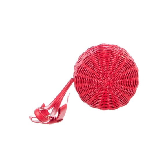 Paule Ka Red Wicker Wristlet With Leather Bow Accent & Zip Closure - Picture 2 of 4